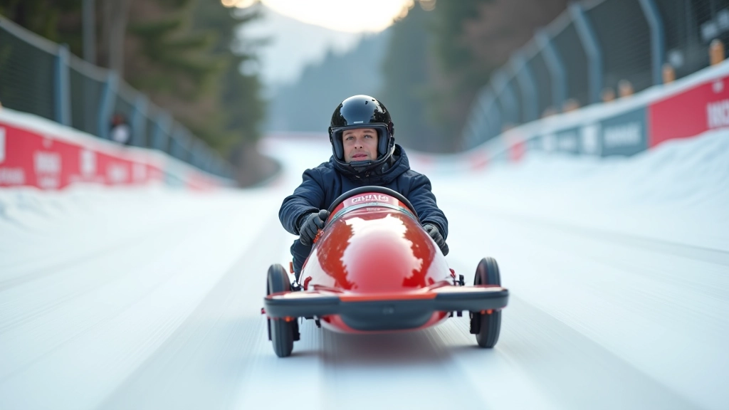 Summer bobsled sled racing down Olympic track