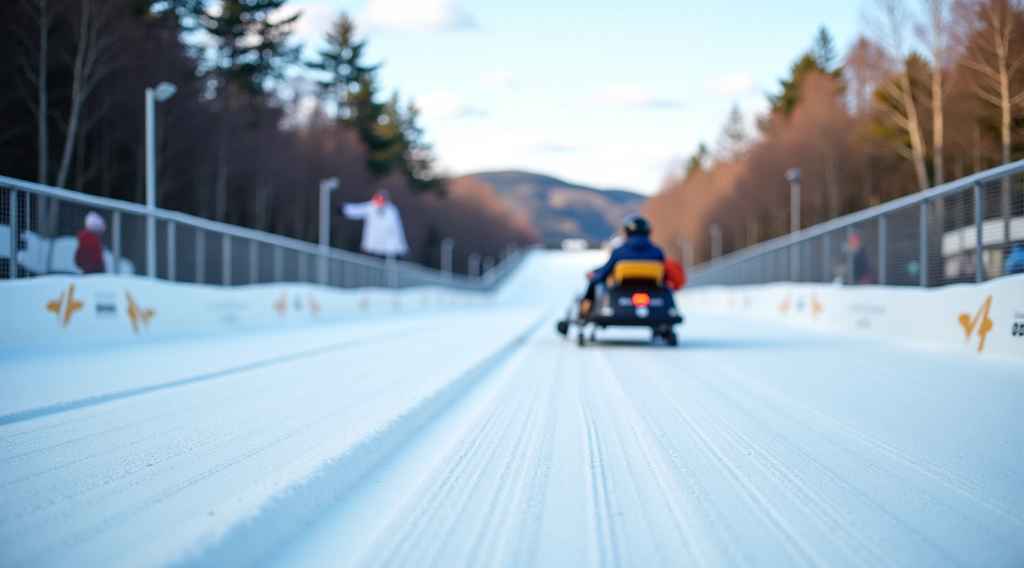 The famous britbell bobsled track with pristine ice surface and professional racing lane markings