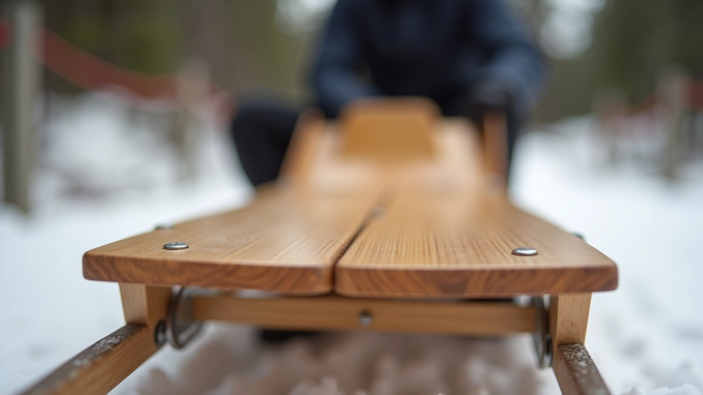 Vuchko sled frame showing wooden construction details, steel reinforcements, and traditional engineering without modern carbon fiber components