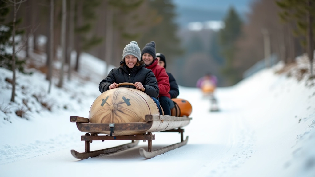 Traditional Latvian vuchko sled with riders on snowy track
